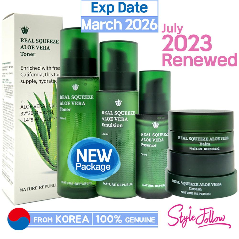 NATURE REPUBLIC] Real Squeeze Aloe Vera (Toner 150ml / Emulsion 130ml /  Essence 50ml / Cream 55ml / Balm 25g) – StyleFollow